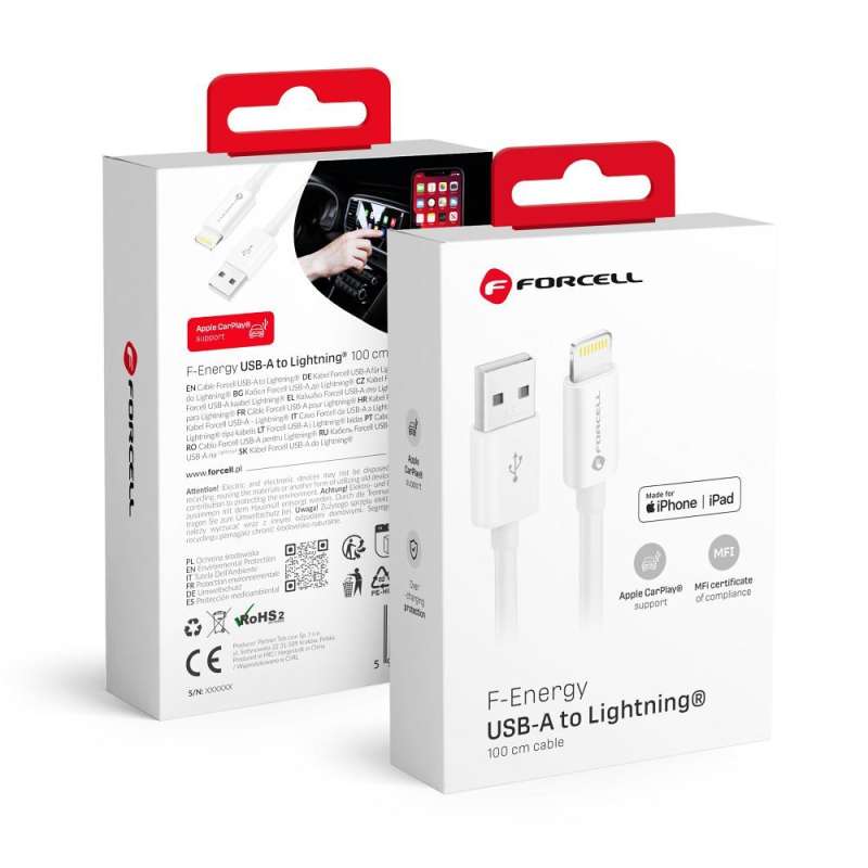 SPOTT-GR Forcell F-Energy C703 - Καλώδιο USB-A σε Lightning MFi 2.4A 12W 1m σε Άσπρο Xρώμα