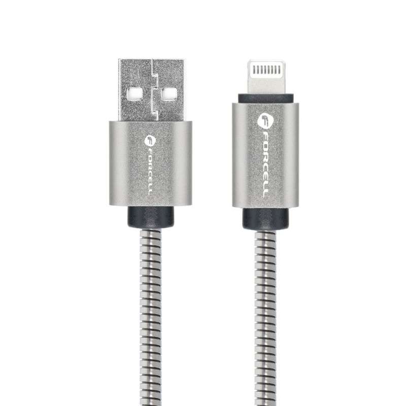 SPOTT-GR Forcell F-Energy Metal C236 - Καλώδιο Καλώδιο USB-A σε Lightning 2.4A 12W 1m σε Ασημί Xρώμα