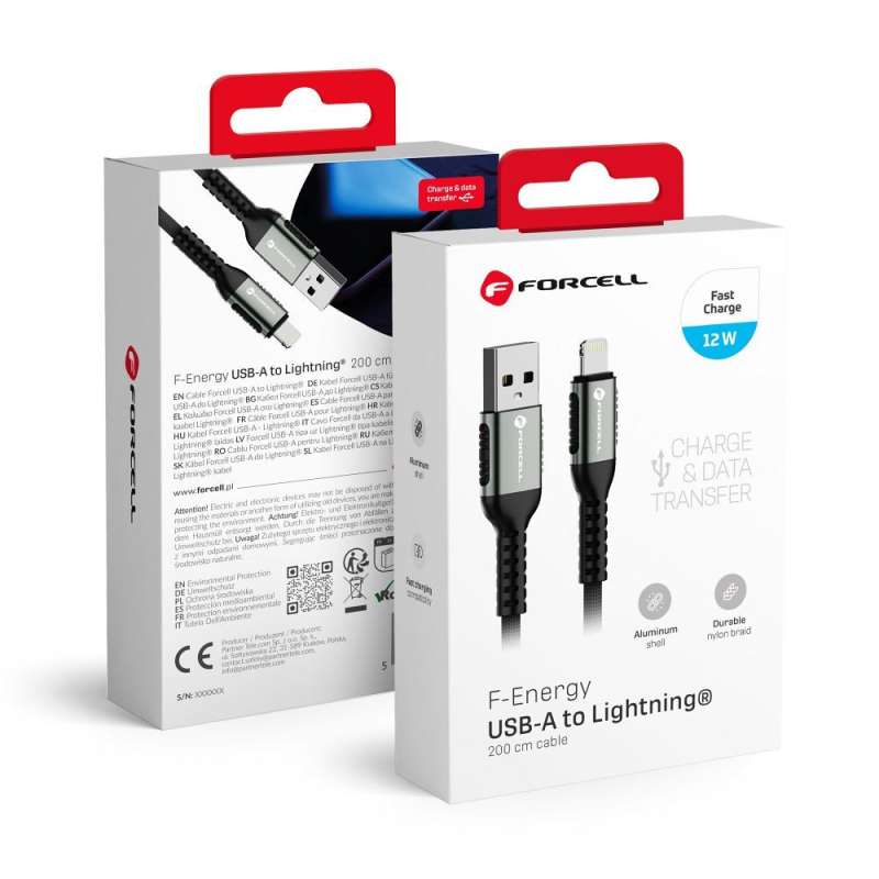SPOTT-GR Forcell F-Energy C257 - Καλώδιο USB-A σε Lightning 2.4A 12W 2m - Μαύρο