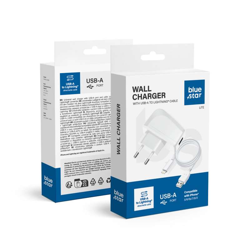 SPOTT-GR Blue Star Lite TFK-TC-1095B - Φορτιστής USB-A με Καλώδιο USB-A σε Lightning 1A 5W - Άσπρος