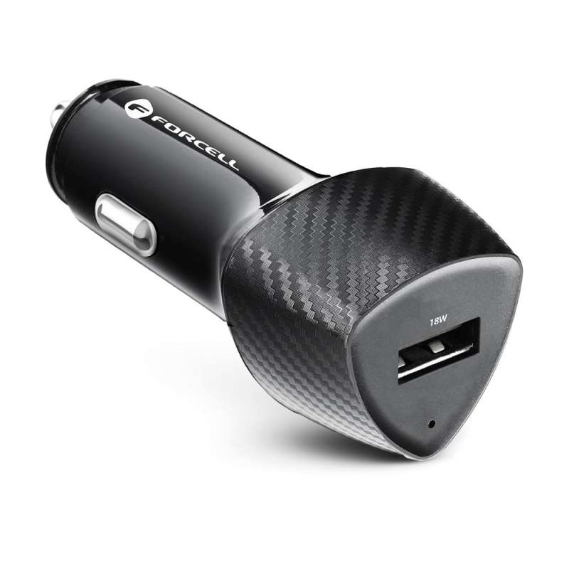 SPOTT-GR Forcell F-Energy Carbon CC50-1A - Φορτιστής Αυτοκινήτου με Υποδοχή USB-A Quick Charge 3.0 3A 18W σε Μαύρο Χρώμα