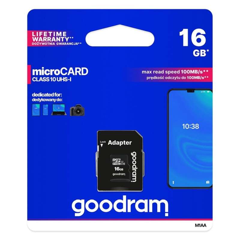 SPOTT-GR GoodRAM M1AA - Κάρτα Μνήμης microSD 16GB 100 MB/s Class 10 UHS-I με Αντάπτορα SD