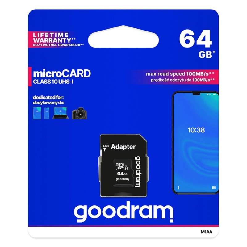 SPOTT-GR GoodRAM M1AA - Κάρτα Μνήμης microSD 64GB Class 10 UHS-I U1 με Αντάπτορα SD