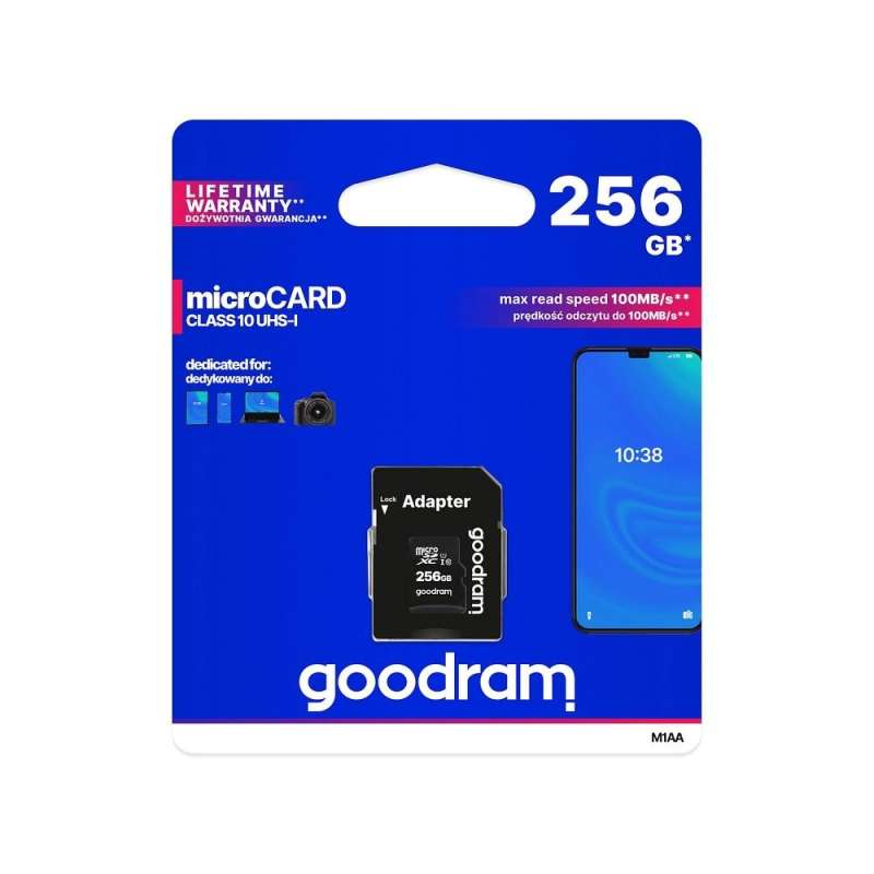 SPOTT-GR GoodRAM M1AA - Κάρτα Μνήμης microSD 256GB 100MB/s Class 10 UHS-I με Αντάπτορα SD