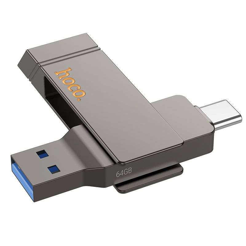 SPOTT-GR Hoco UD15 - USB Stick με Διπλή Υποδοχή USB-A και Type-C 64GB USB3.2 σε Γκρι Χρώμα