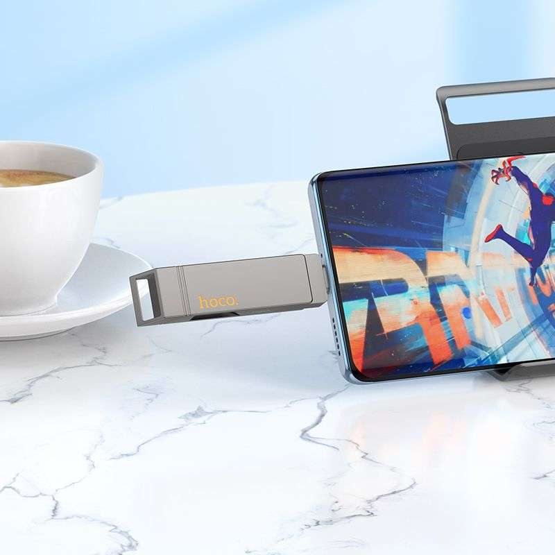 SPOTT-GR Hoco UD15 - USB Stick με Διπλή Υποδοχή USB-A και Type-C 32GB USB3.2 σε Γκρι Χρώμα