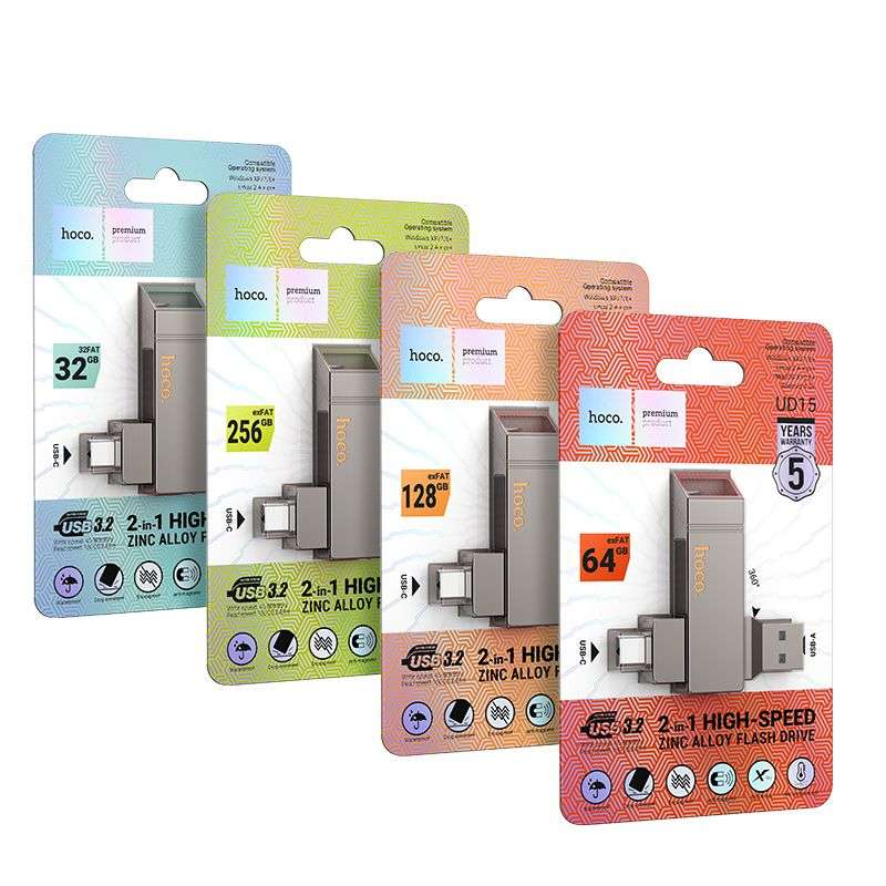 SPOTT-GR Hoco UD15 - USB Stick με Διπλή Υποδοχή USB-A και Type-C 32GB USB3.2 σε Γκρι Χρώμα