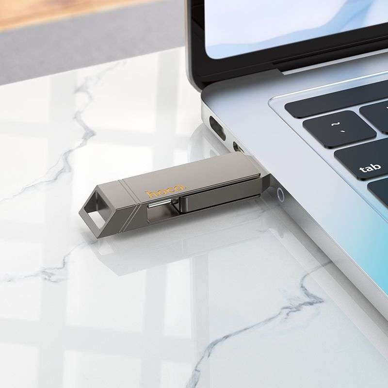 SPOTT-GR Hoco UD15 - USB Stick με Διπλή Υποδοχή USB-A και Type-C 32GB USB3.2 σε Γκρι Χρώμα