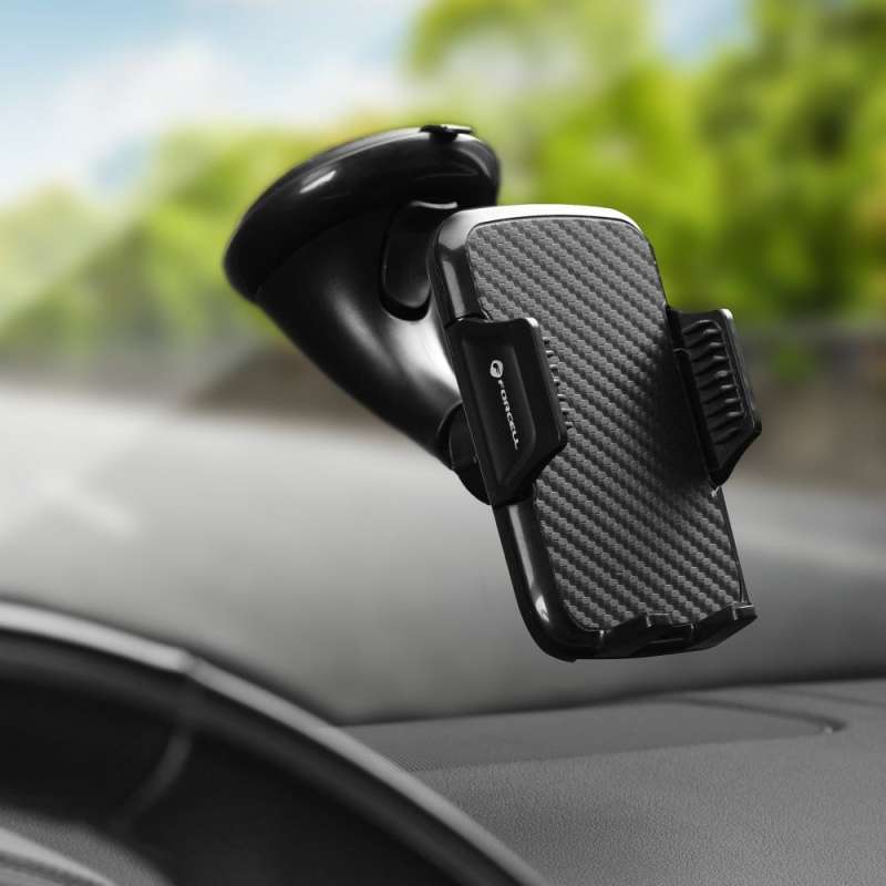 SPOTT-GR Forcell F-Grip Carbon HT1 - Βάση Κινητού για Παρμπρίζ Αυτοκινήτου σε Μαύρο Χρώμα