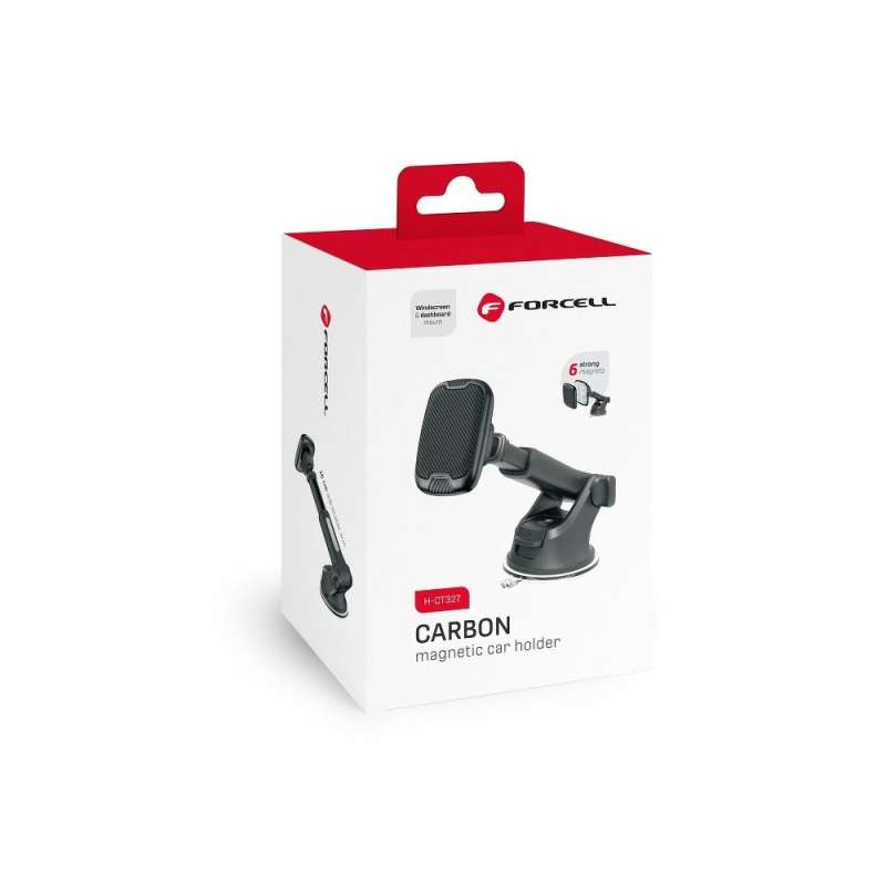 SPOTT-GR Forcell F-Grip Carbon H-CT327 - Μαγνητική Βάση Κινητού με Βραχίονα για Παρμπρίζ Αυτοκινήτου σε Μαύρο Χρώμα
