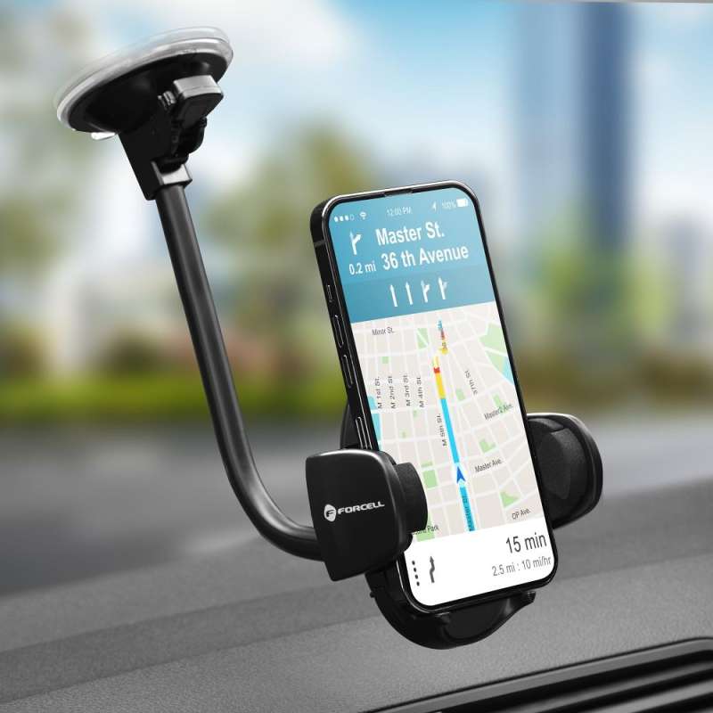 SPOTT-GR Forcell F-Grip Oval - Βάση Κινητού για Ταμπλό / Παρμπρίζ Αυτοκινήτου με Βραχίονα 27cm σε Μαύρο Χρώμα