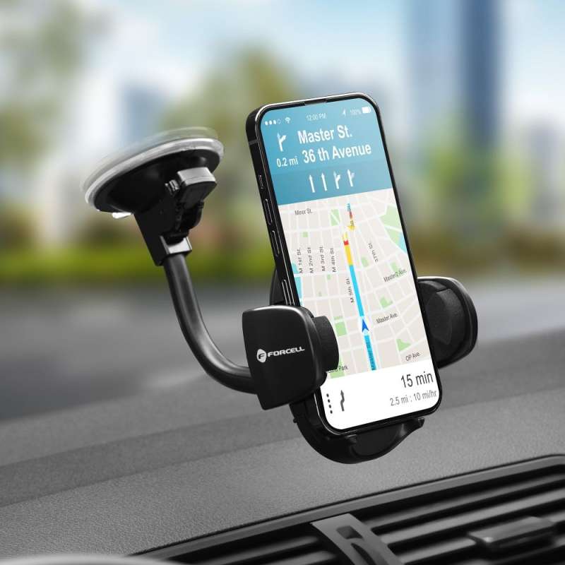 SPOTT-GR Forcell F-Grip Oval - Βάση Κινητού για Ταμπλό / Παρμπρίζ Αυτοκινήτου με Βραχίονα 17cm σε Μαύρο Χρώμα