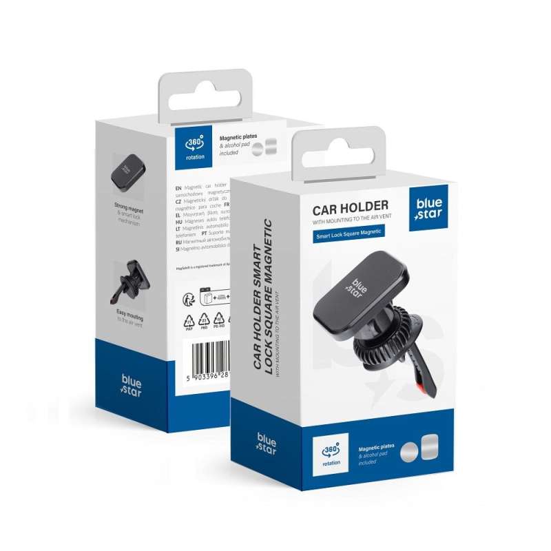 SPOTT-GR Blue Star Smart Lock Square - Μαγνητική Βάση για Αεραγωγό Αυτοκινήτου σε Μαύρο Χρώμα