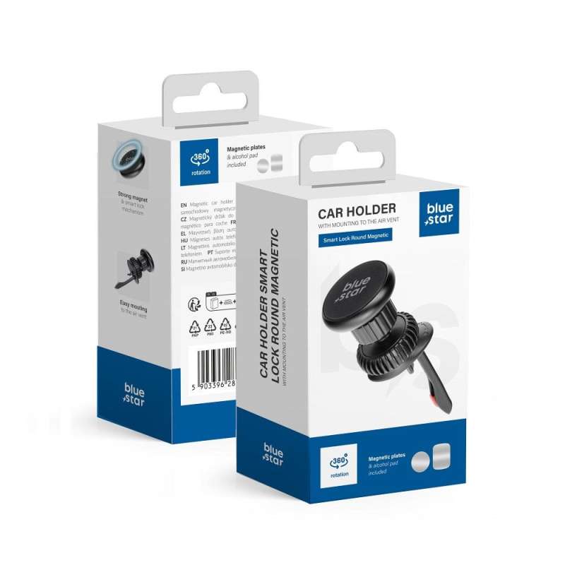 SPOTT-GR Blue Star Smart Lock Round - Μαγνητική Βάση για Αεραγωγό Αυτοκινήτου σε Μαύρο Χρώμα