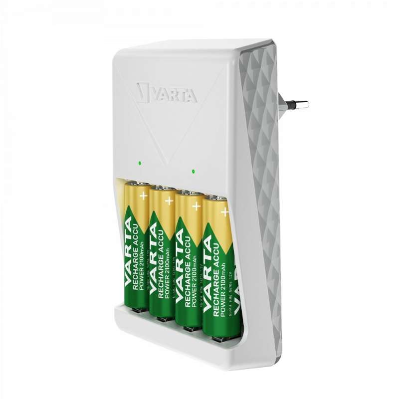 SPOTT-GR Varta 57657 Plug Charger - Φορτιστής Μπαταριών AA με 4 Επαναφορτιζόμενες Μπαταρίες R6 (AA) 2100mAh σε Άσπρο Χρώμα