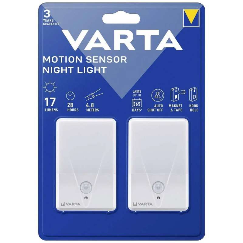 SPOTT-GR Varta 16624 - Φωτιστικό Νυκτός Μπαταρίας AAA με Αισθητήρα Κίνησης σε Άσπρο Χρώμα (Σετ 2 Τεμάχια)