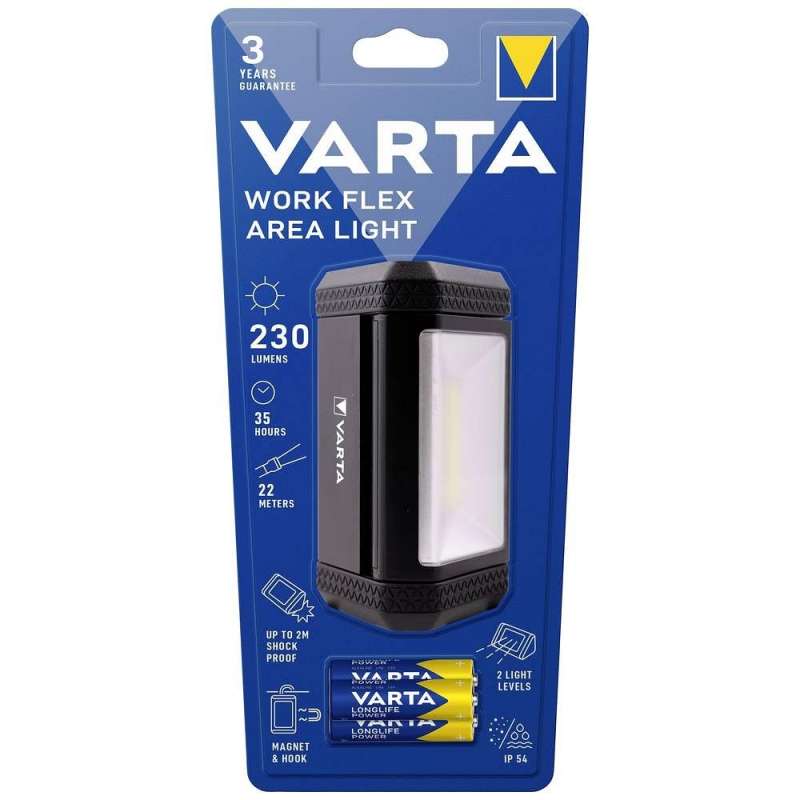 SPOTT-GR Varta 17648 Work Flex - Προβολέας Μπαταρίας LED IP54 με Φωτεινότητα έως 200lm και 3 Μπαταρίες R6 (AA) σε Μαύρο Χρώμα