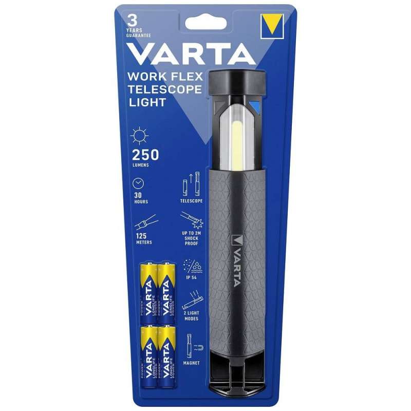 SPOTT-GR Varta 18646 Work Flex - Φακός Συνεργείου LED με Φωτεινότητα έως 250lm και 4 Μπαταρίες R6 (AA) σε Μαύρο Χρώμα