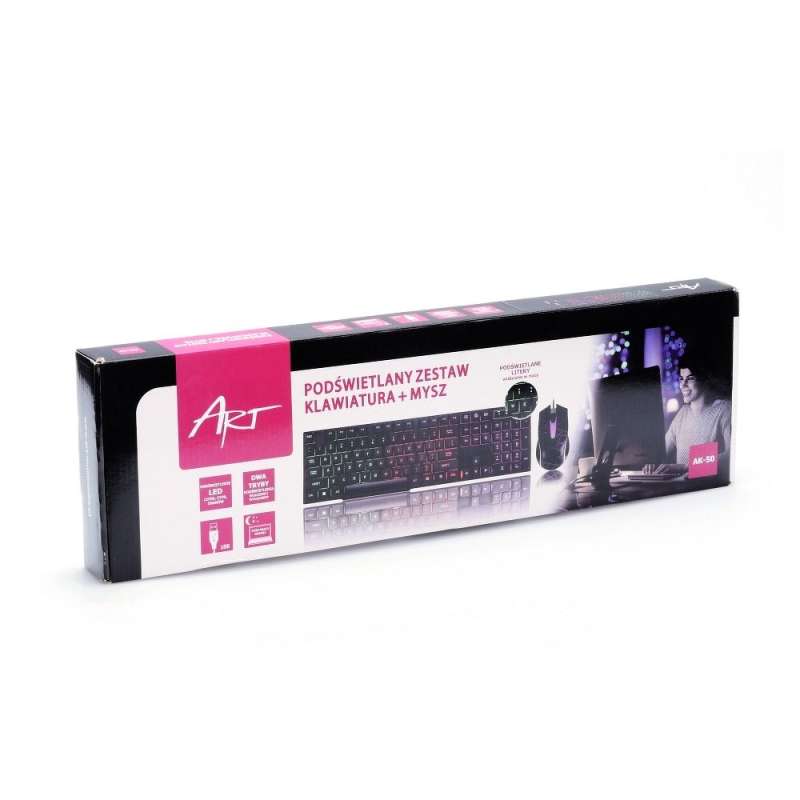 SPOTT-GR Art AK-50 - Ενσύρματο Πληκτρολόγιο Μεμβράνης RGB LED Σετ με Ποντίκι - Μαύρο