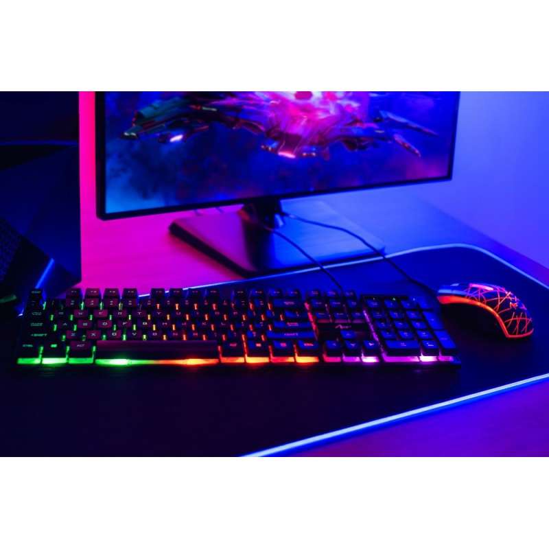 SPOTT-GR Art AK-50 - Ενσύρματο Πληκτρολόγιο Μεμβράνης RGB LED Σετ με Ποντίκι - Μαύρο