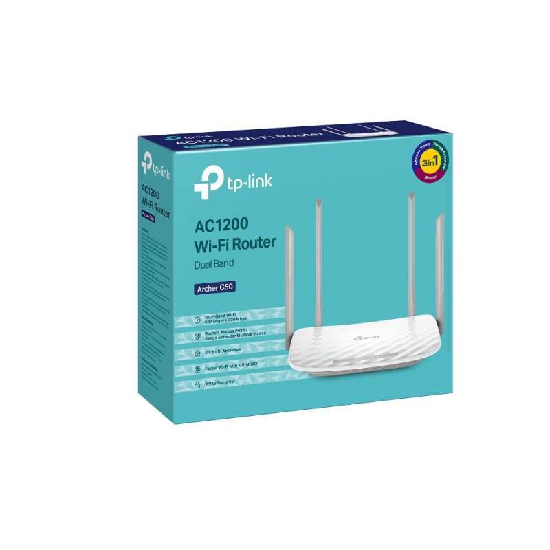 SPOTT-GR TP-LINK Archer C50 - Ασύρματο Router Wi‑Fi 5 με 4 Εξωτερικές Κεραίες σε Άσπρο Χρώμα