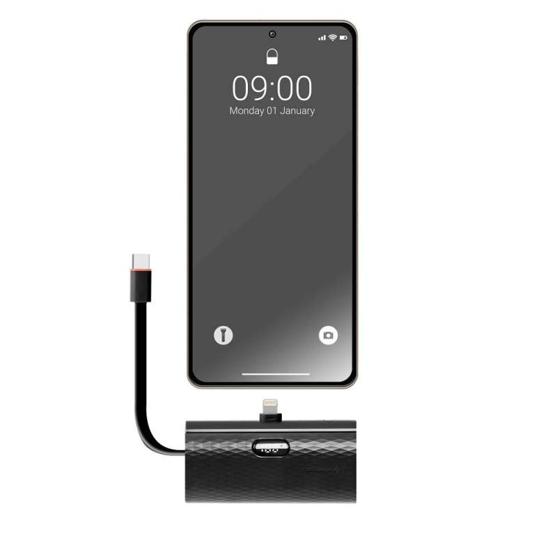 SPOTT-GR Forcell F-Energy Power Plug F5K3 - Power Bank με Ενσωματωμένη Υποδοχή Lightning και Καλώδιο Type-C (PD 20W) 5000mAh σε Μαύρο Xρώμα