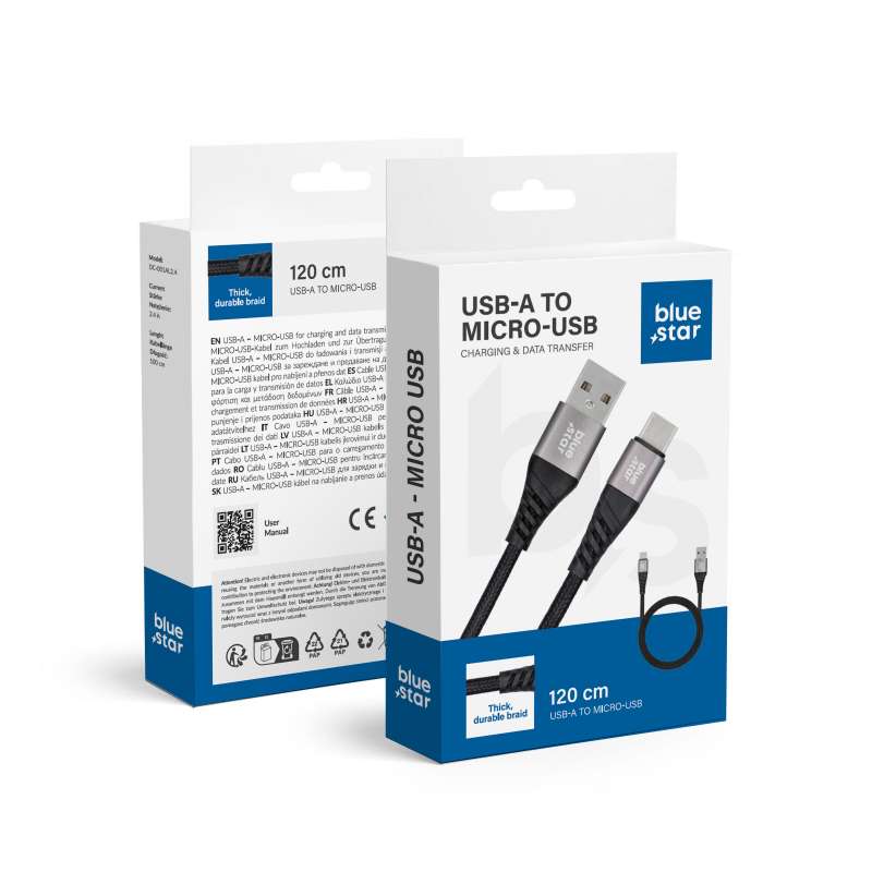 SPOTT-GR Blue Star TFK-DC-003 - Καλώδιο USB-A σε Micro USB 2A 1.2m - Μαύρο