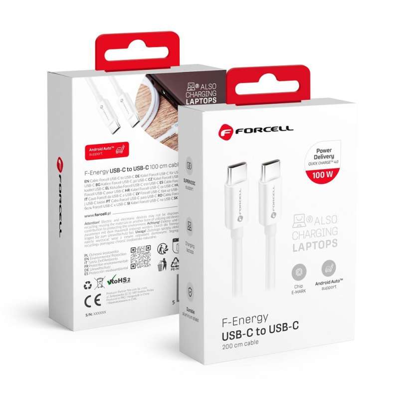SPOTT-GR Forcell F-Energy C339 - Καλώδιο Type-C σε Type-C QC 4.0 5A 100W 2m - Άσπρο