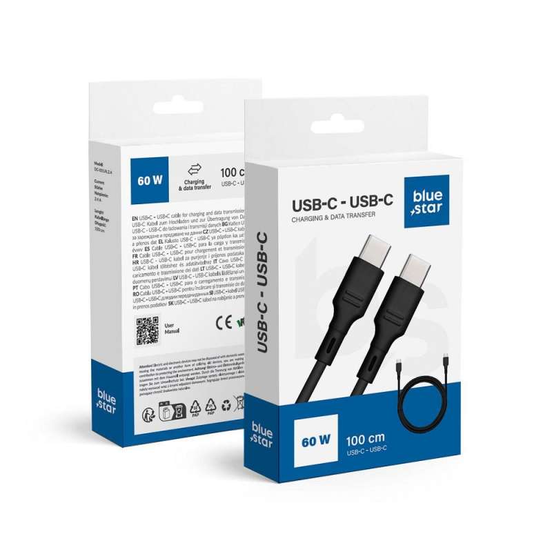 SPOTT-GR Blue Star DC-001CC3 - Καλώδιο Type-C σε Type-C 3A 60W 1m - Μαύρο