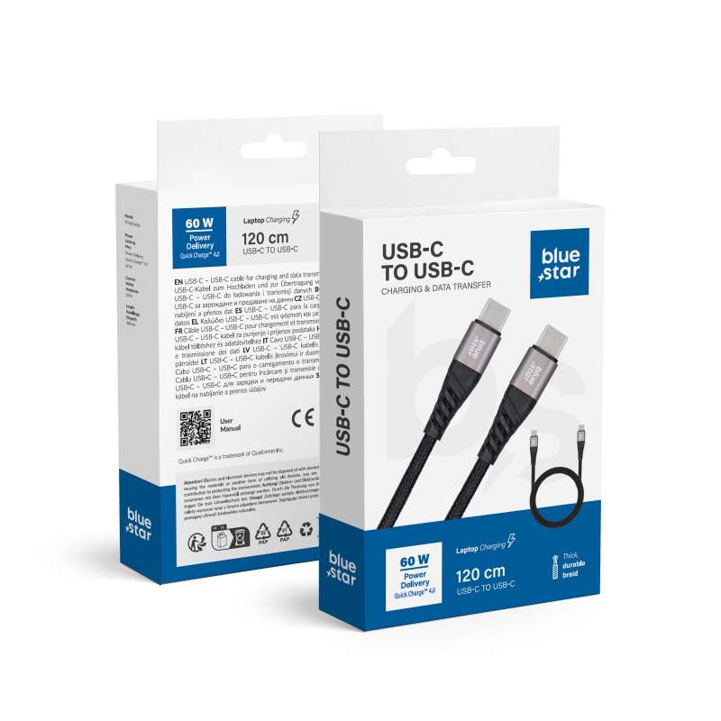 SPOTT-GR Blue Star TFK-DC-003 - Καλώδιο Type-C σε Type-C QC 4.0 3A 60W 1.2m - Μαύρο
