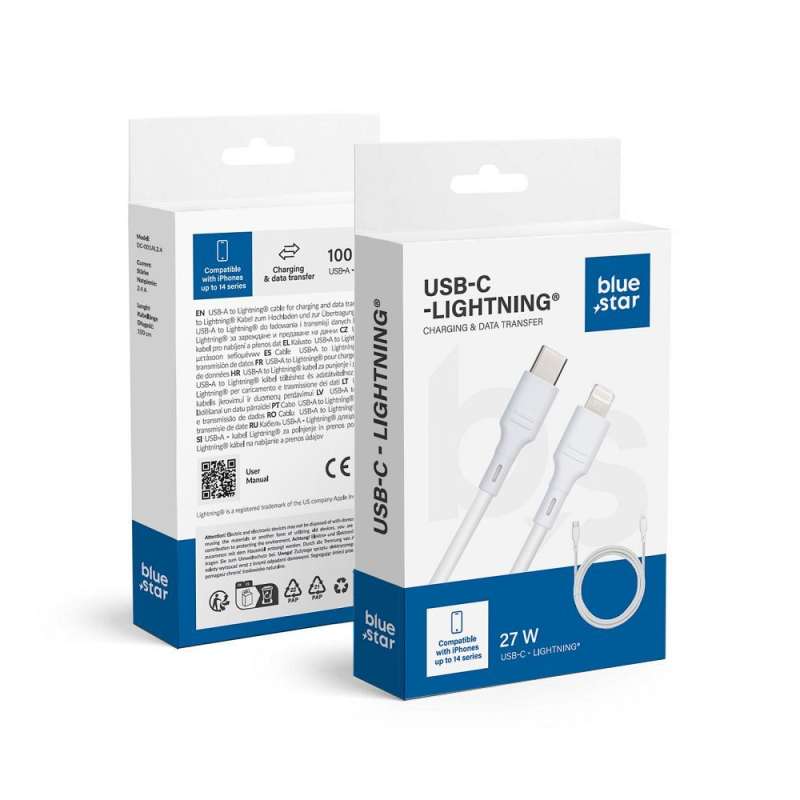 SPOTT-GR Blue Star DC-001CL2.4 - Καλώδιο Type-C σε Lightning 2.4A 27W 1m - Άσπρο