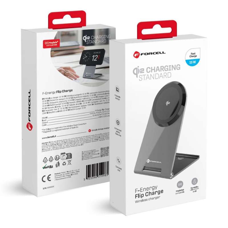 SPOTT-GR Forcell F-Energy Flip Charge Qi2 - Ασύρματος Φορτιστής 15W με Υποστήριξη MagSafe - Ασημί