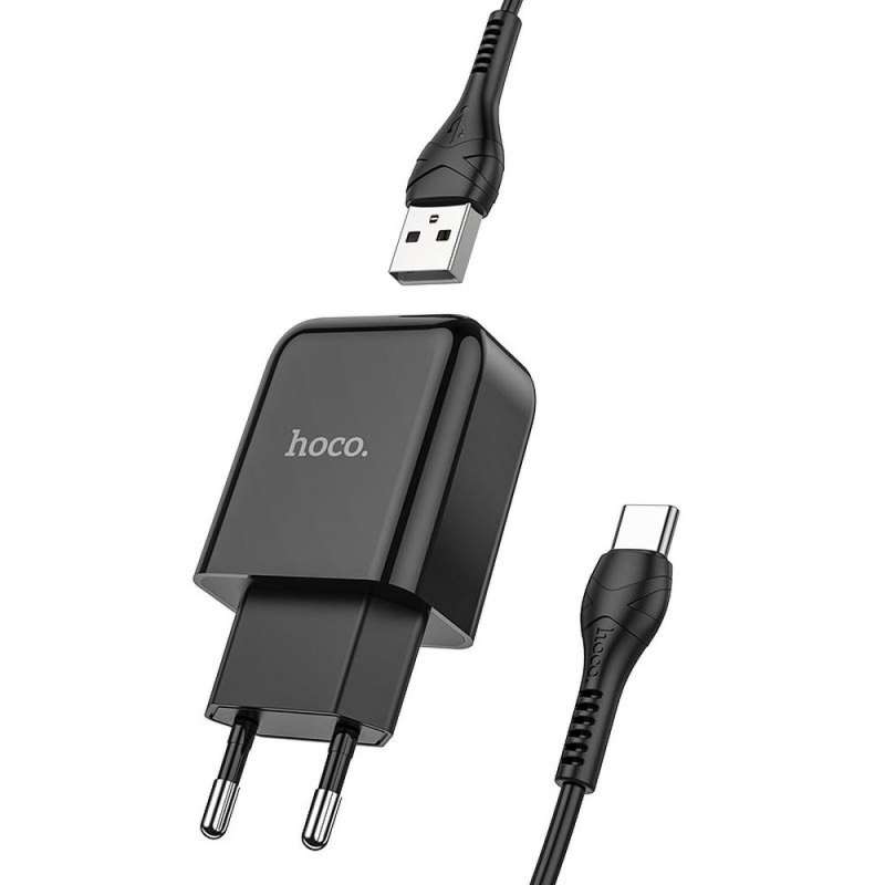 SPOTT-GR Hoco N2 - Φορτιστής USB-A με Καλώδιο USB-A σε Type-C 2.1A σε Μαύρο Χρώμα