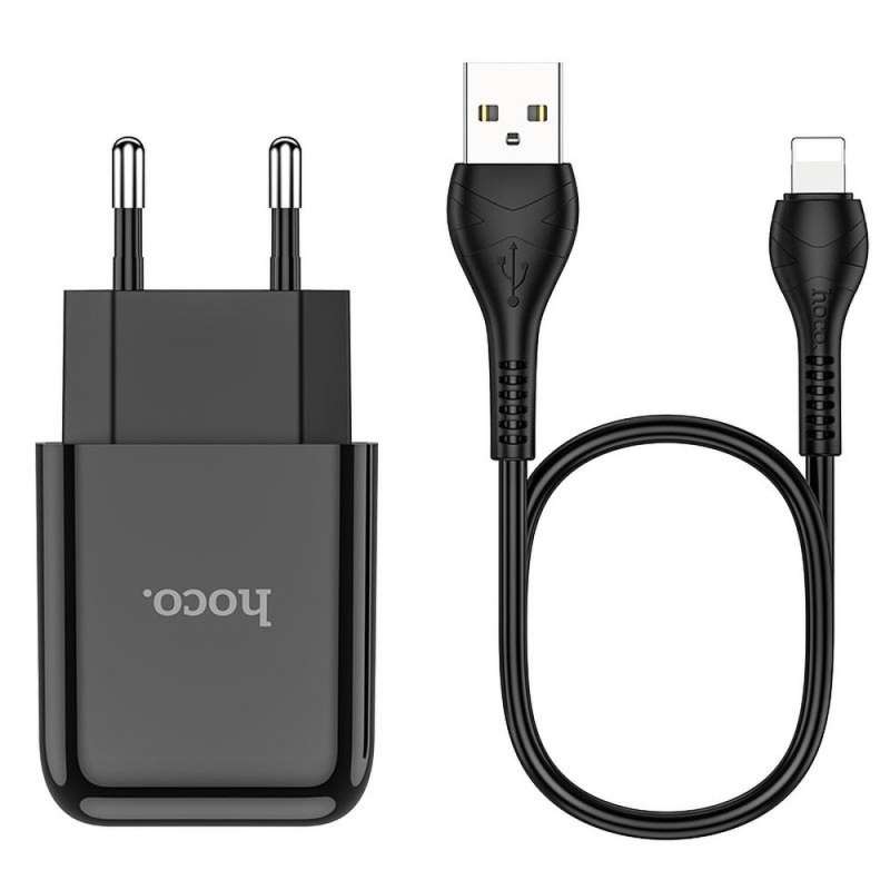 SPOTT-GR Hoco N2 - Φορτιστής USB-A με Καλώδιο USB-A σε Lightning (10.5W 2.1A) σε Μαύρο Χρώμα