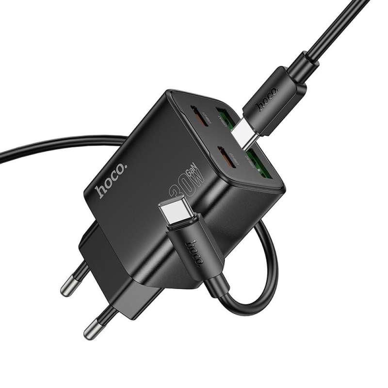 SPOTT-GR Hoco N52 - Φορτιστής με Υποδοχές USB-A και Type-C και Καλώδιο Type-C σε Lightning PD Quick Charge 3.0 3A 20W - Μαύρος