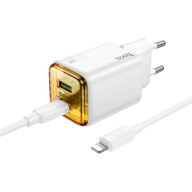SPOTT-GR Hoco N52 - Φορτιστής με Υποδοχές USB-A και Type-C και Καλώδιο Type-C σε Type-C PD Quick Charge 3.0 3A 20W - Άσπρος
