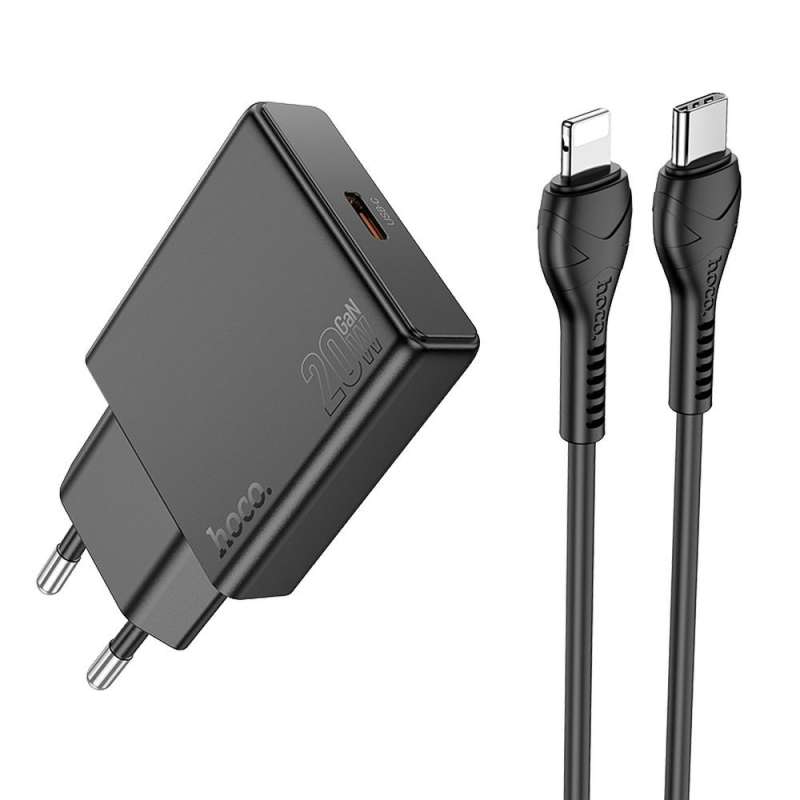 SPOTT-GR Hoco N37 - Φορτιστής με Υποδοχή Type-C, Καλώδιο Type-C σε Lightning και Λεπτό Σχεδιασμό PD QC 30W - Μαύρος