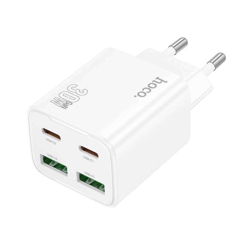 SPOTT-GR Hoco N56 - Φορτιστής με Υποδοχές 2 x Type-C και 2 x USB-A PD Quick Charge 3.0 3A 20W - Άσπρος