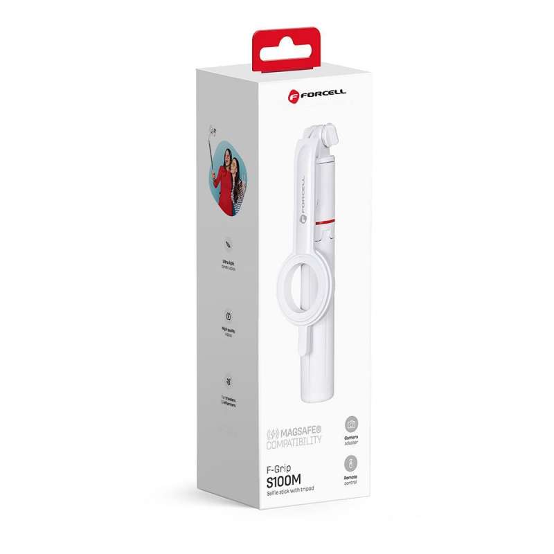 SPOTT-GR Forcell F-GRIP MagSelfie S100M - Selfie Stick με MagSafe, Bluetooth και Τρίποδο - Άσπρο