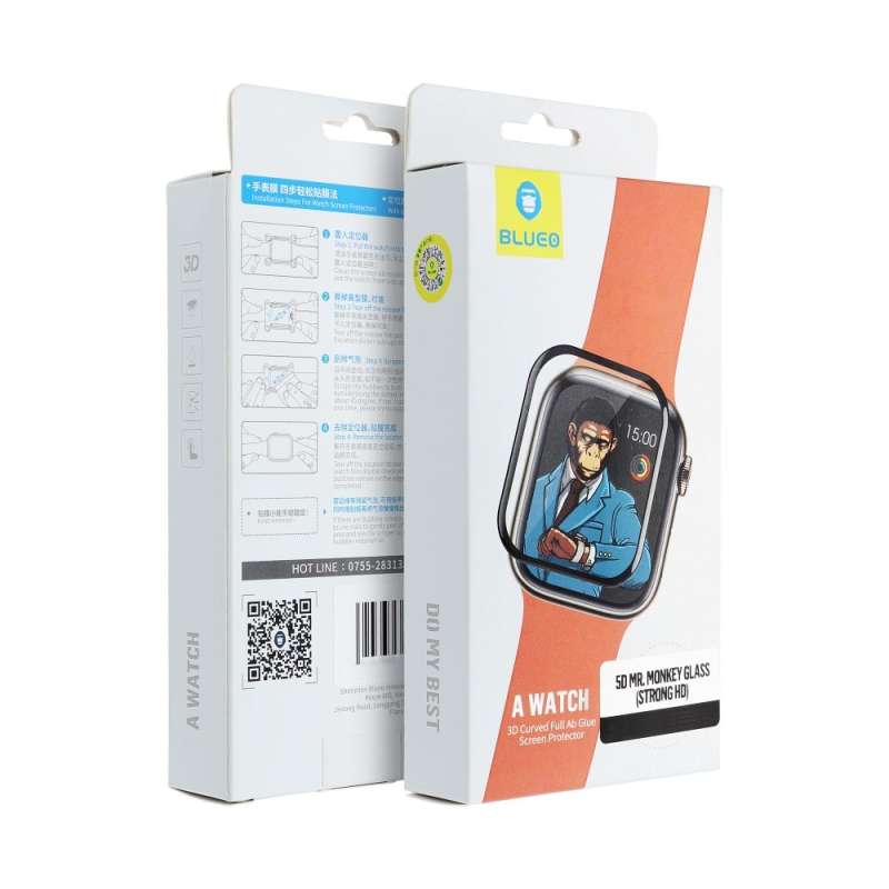 SPOTT-GR Blueo 5D Mr. Monkey Glass - Full Face Τζαμάκι Οθόνης για Apple Watch SE / SE 2 40mm με Μαύρο Περίγραμμα (Strong HD)