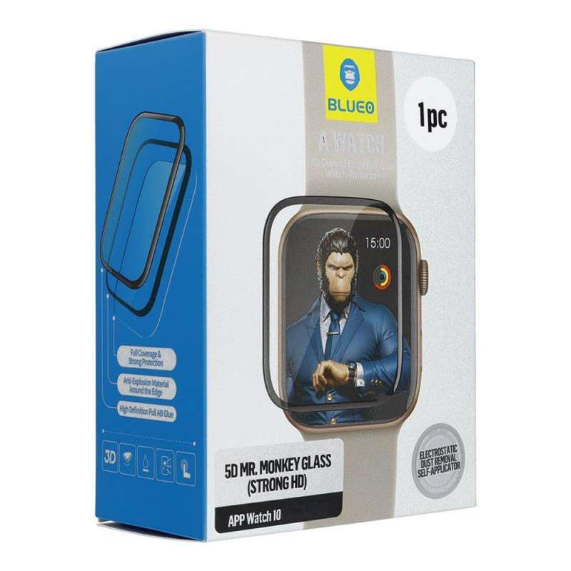 SPOTT-GR Blueo 5D Mr. Monkey Glass - Full Face Τζαμάκι Οθόνης για Apple Watch Series 10 46mm με Μαύρο Περίγραμμα (Strong HD)