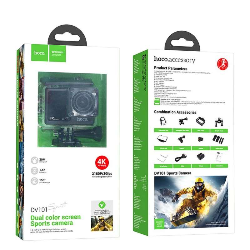 SPOTT-GR Hoco DV101 - Action Camera με Ανάλυση 4K / 30fps και Διπλή Οθόνη σε Μαύρο Χρώμα