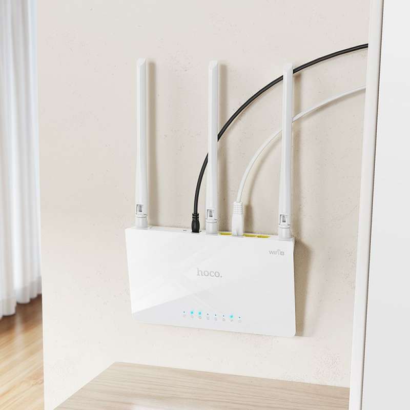SPOTT-GR Hoco HI30 - Ασύρματο Router με Wi-Fi 4 και 4 Θύρες Ethernet σε Άσπρο Χρώμα