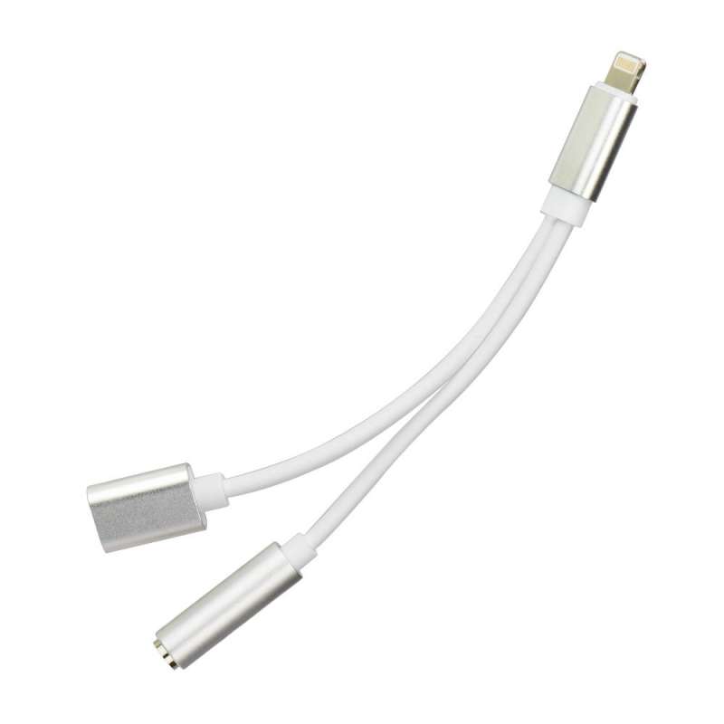 SPOTT-GR Μετατροπέας 2 σε 1 με Lightning (Αρσενικό) σε Lightning (Θηλυκό) και Jack 3.5mm (Θηλυκό) σε Ασημί Xρώμα