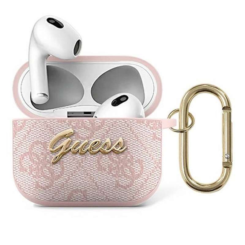 SPOTT-GR GUESS - Δερμάτινη Θήκη για Apple AirPods 3 (4G Script Metal Collection) - Ροζ