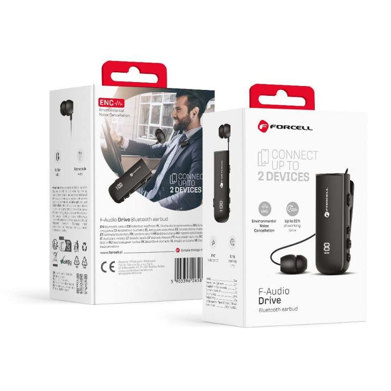 SPOTT-GR Forcell F-Audio Drive - Ακουστικό Bluetooth με ENC (Ακύρωση Θορύβου) , Κλιπ & Δόνηση - Μαύρο
