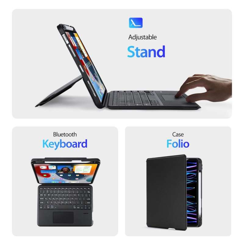 SPOTT-GR Dux Ducis DK Foldable - Θήκη Tablet με Ασύρματο Πληκτρολόγιο QWERTY για Apple iPad Pro 11 (2018 / 2020 / 2021 / 2022) σε Μαύρο Χρώμα