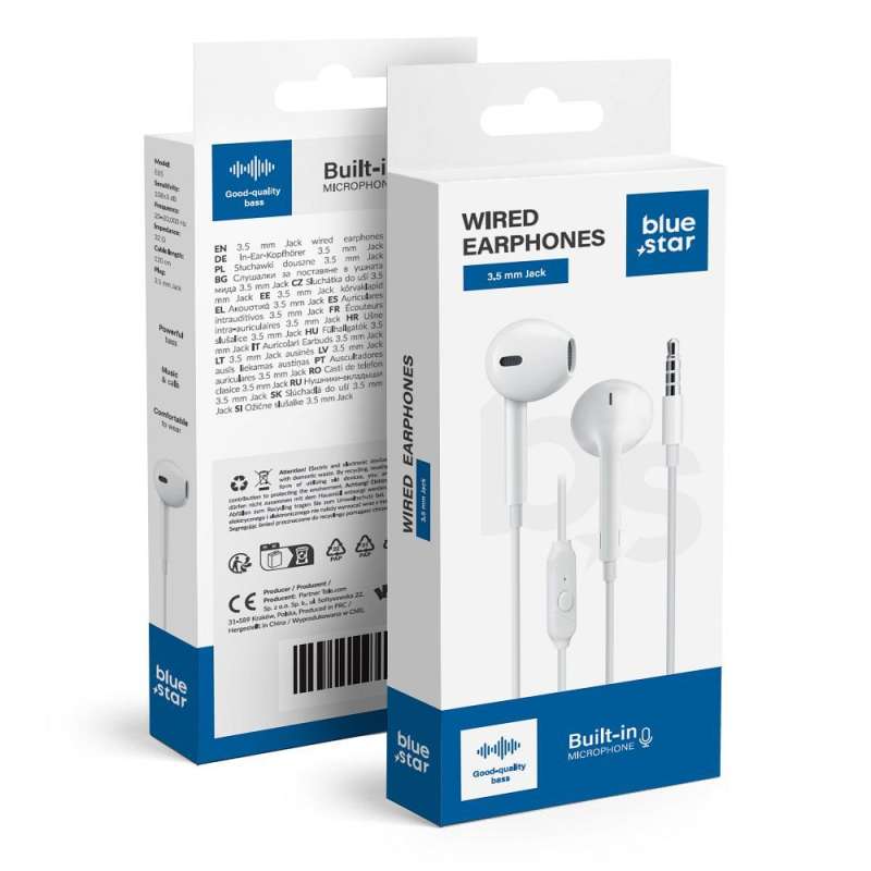 SPOTT-GR Blue Star PA-E65 - Ενσύρματα In-Ear Ακουστικά με Καρφί 3.5mm και Μικρόφωνο 1.2m - Άσπρα