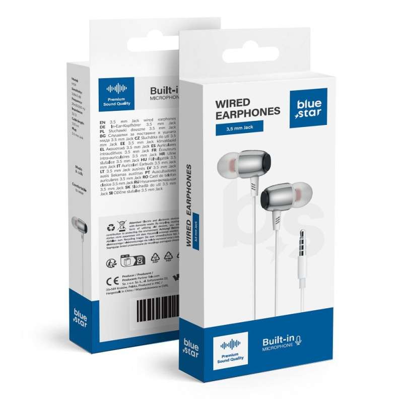 SPOTT-GR Blue Star M09 - Ενσύρματα In-Ear Ακουστικά  με Καρφί 3.5mm και Μικρόφωνο 1.2m - Άσπρα