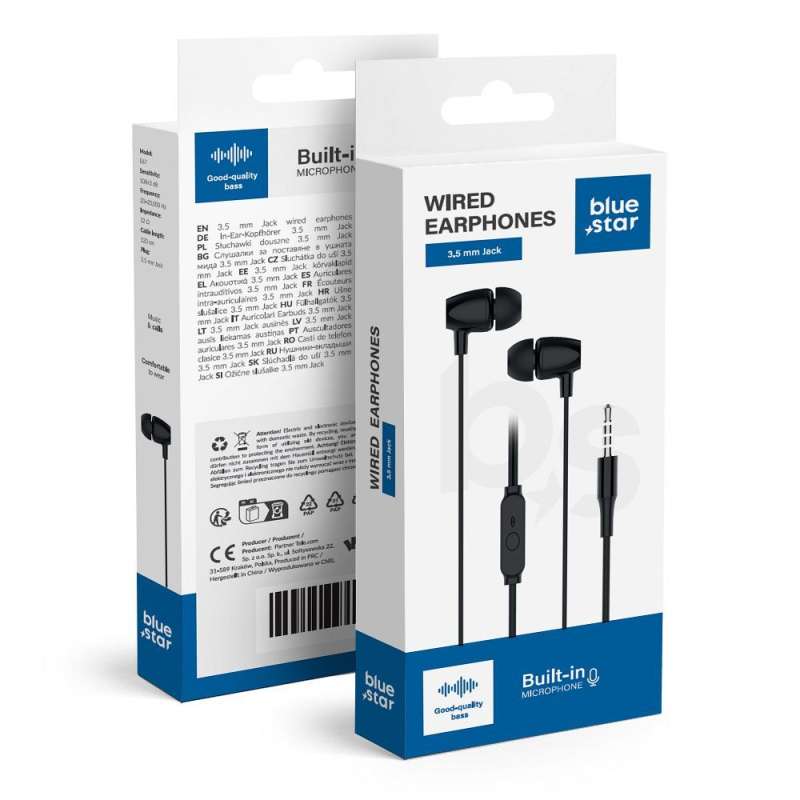 SPOTT-GR Blue Star PA-E67 - Ενσύρματα In-Ear Ακουστικά  με Καρφί 3.5mm και Μικρόφωνο  1.2m - Μαύρα